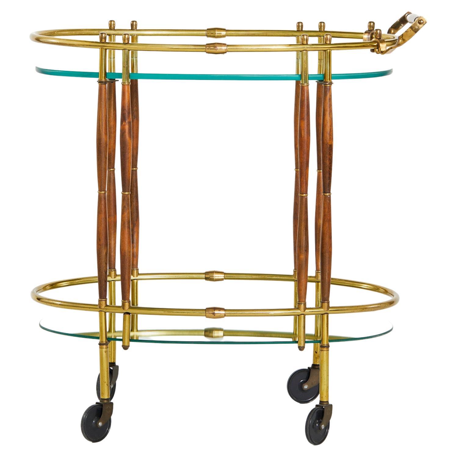 Mid-20th Century Brass / Wood Design Bar Cart