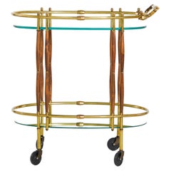 Chariot de bar design en laiton et bois du milieu du XXe siècle