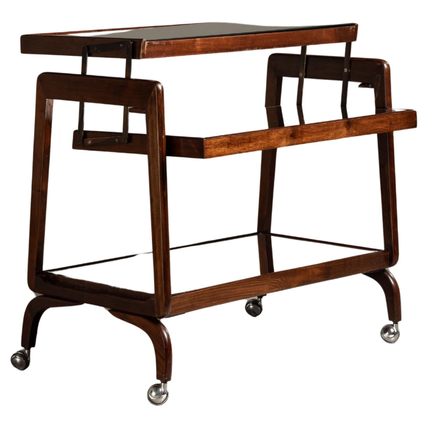 Mid-20th Century Brazilian Bar Cart in Wood & Glass