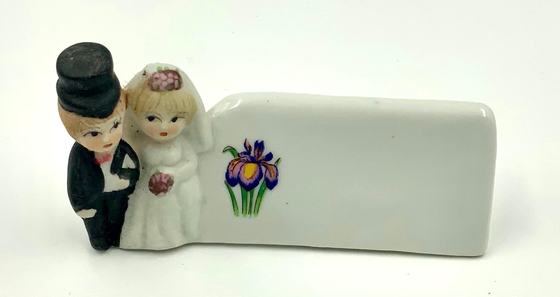 Mid 20th Century Bride and Groom Porcelain Place Card Holders Placecards as is For Sale 1