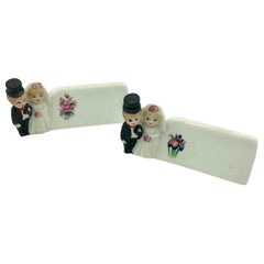 Mid 20th Century Bride and Groom Porcelain Place Card Holders Placecards as is