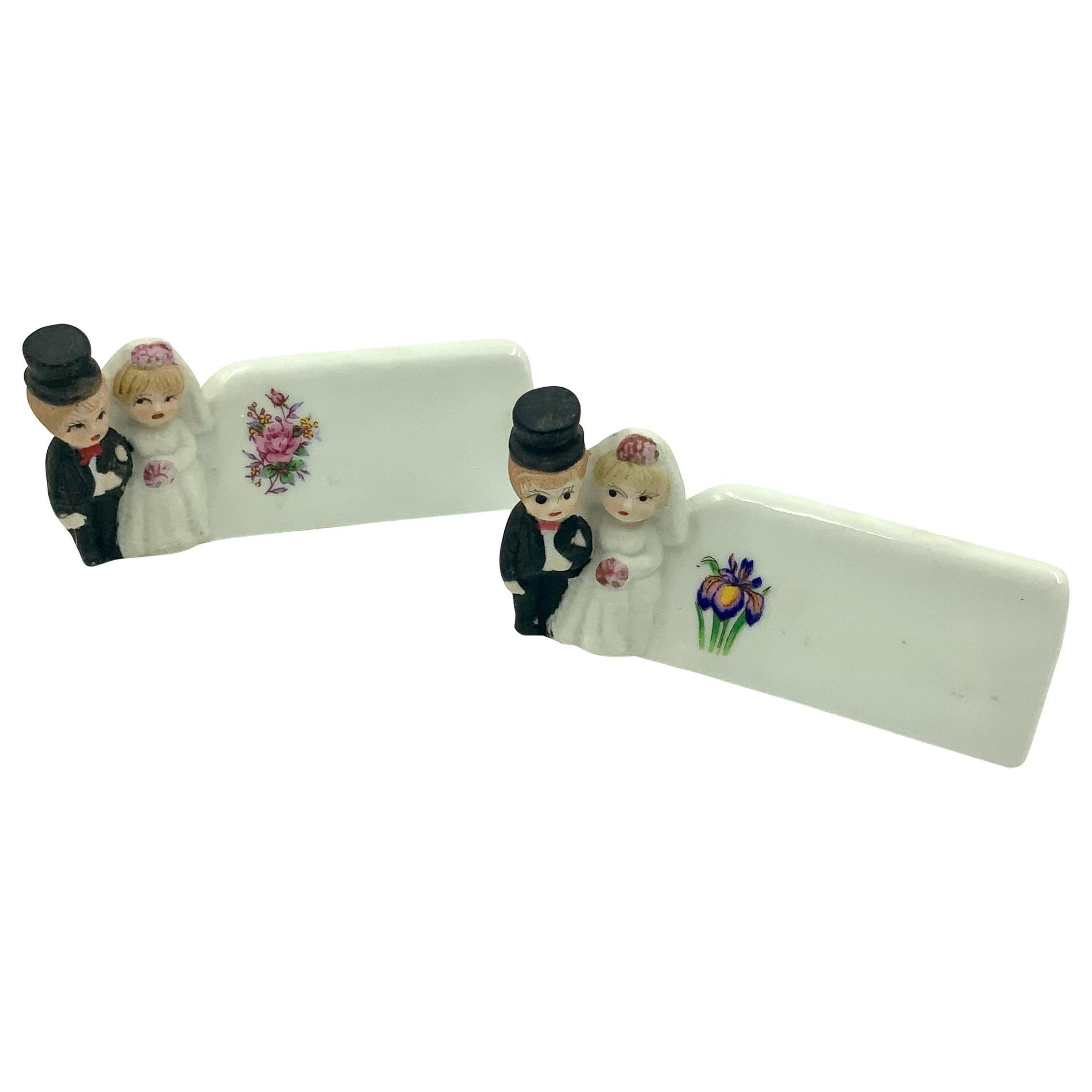 Mid 20th Century Bride and Groom Porcelain Place Card Holders Placecards For Sale