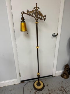 Mid 20th Century Bridge Floor Lamp with Art Glass Shade