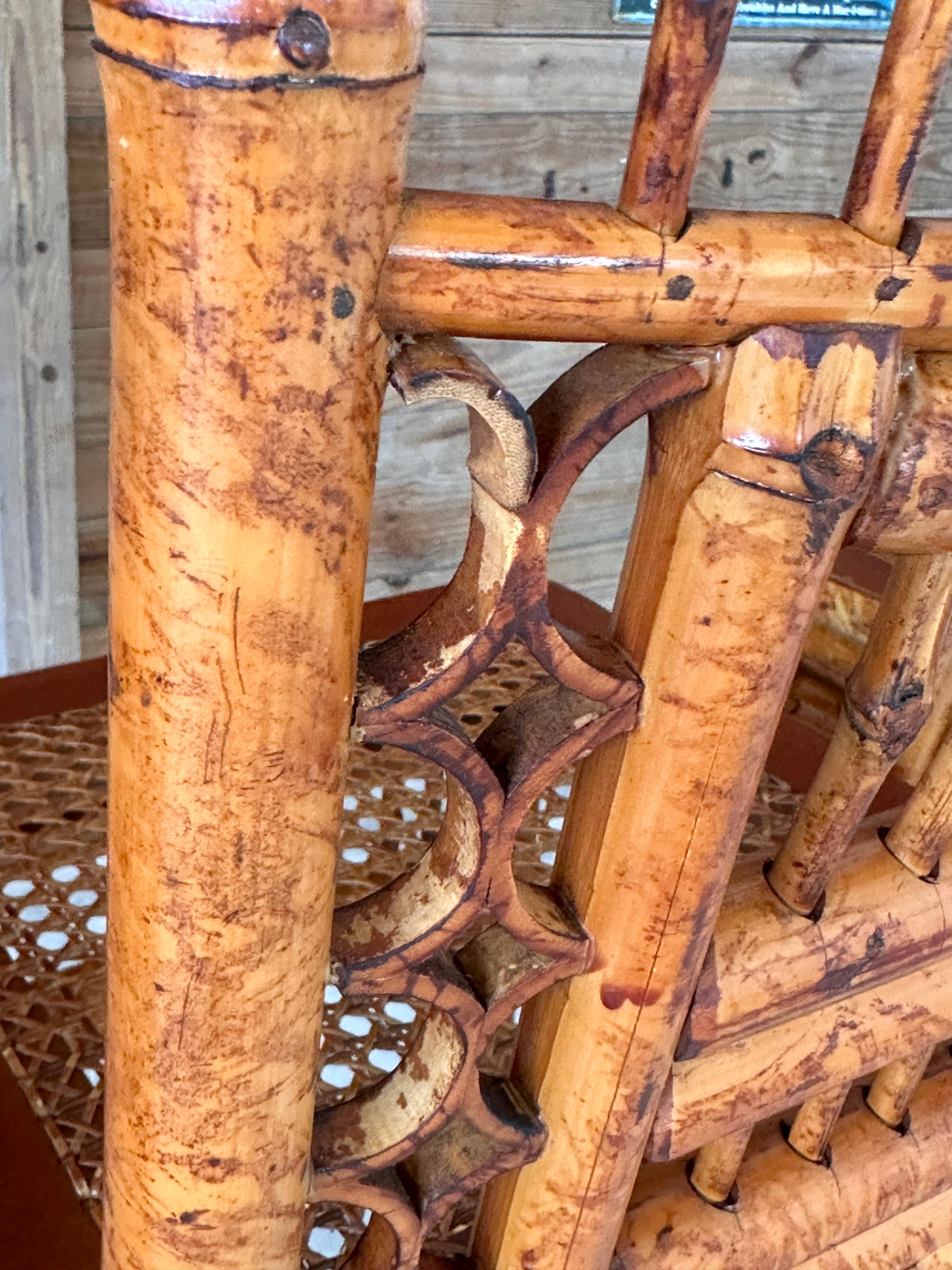 Mid-20th Century Brighton Pavilion Scorched Bamboo Cane Bar Stools-set of 3 4