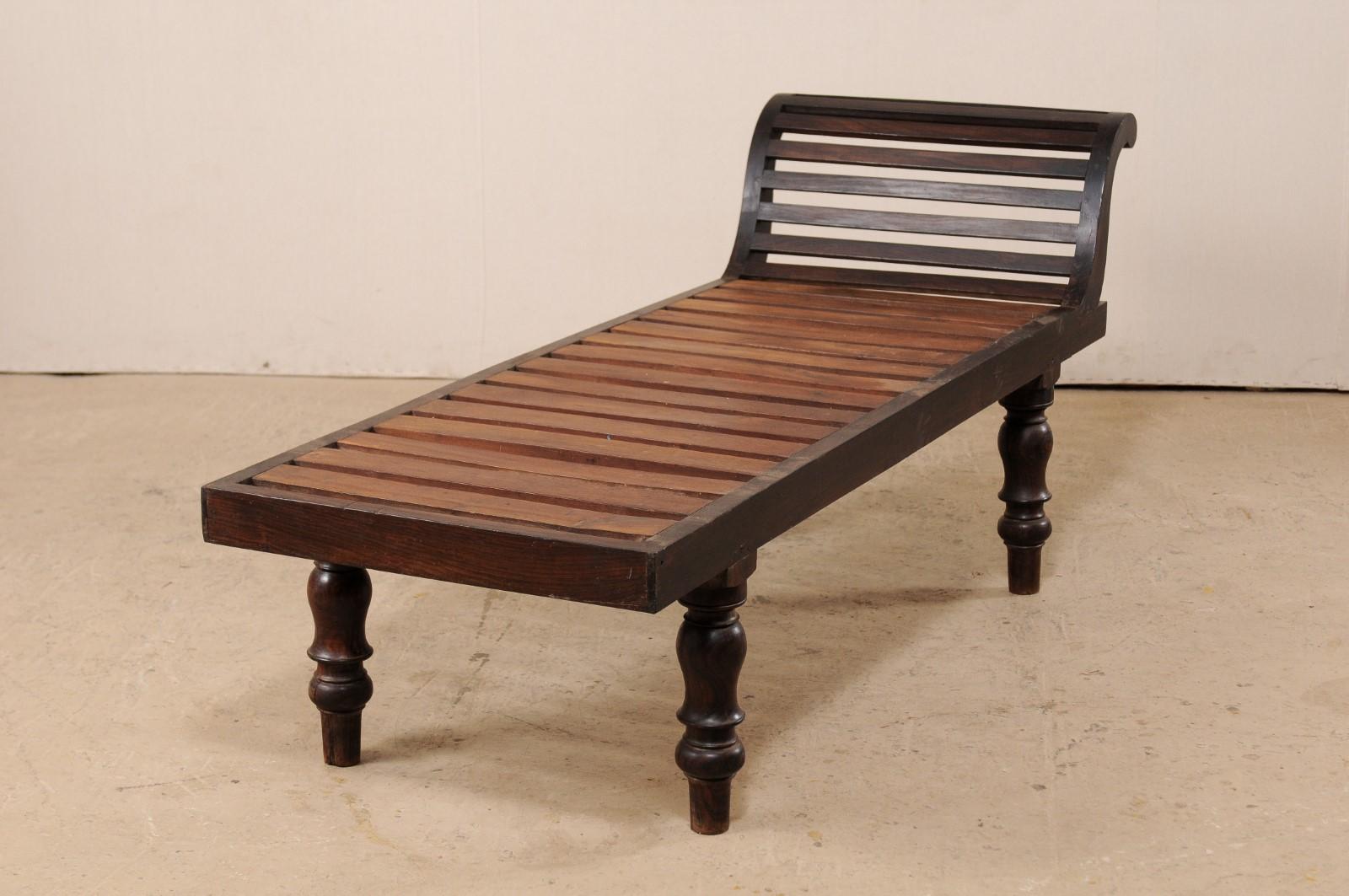 Carved Mid-20th Century British Colonial Wood Chaise Lounge Chair