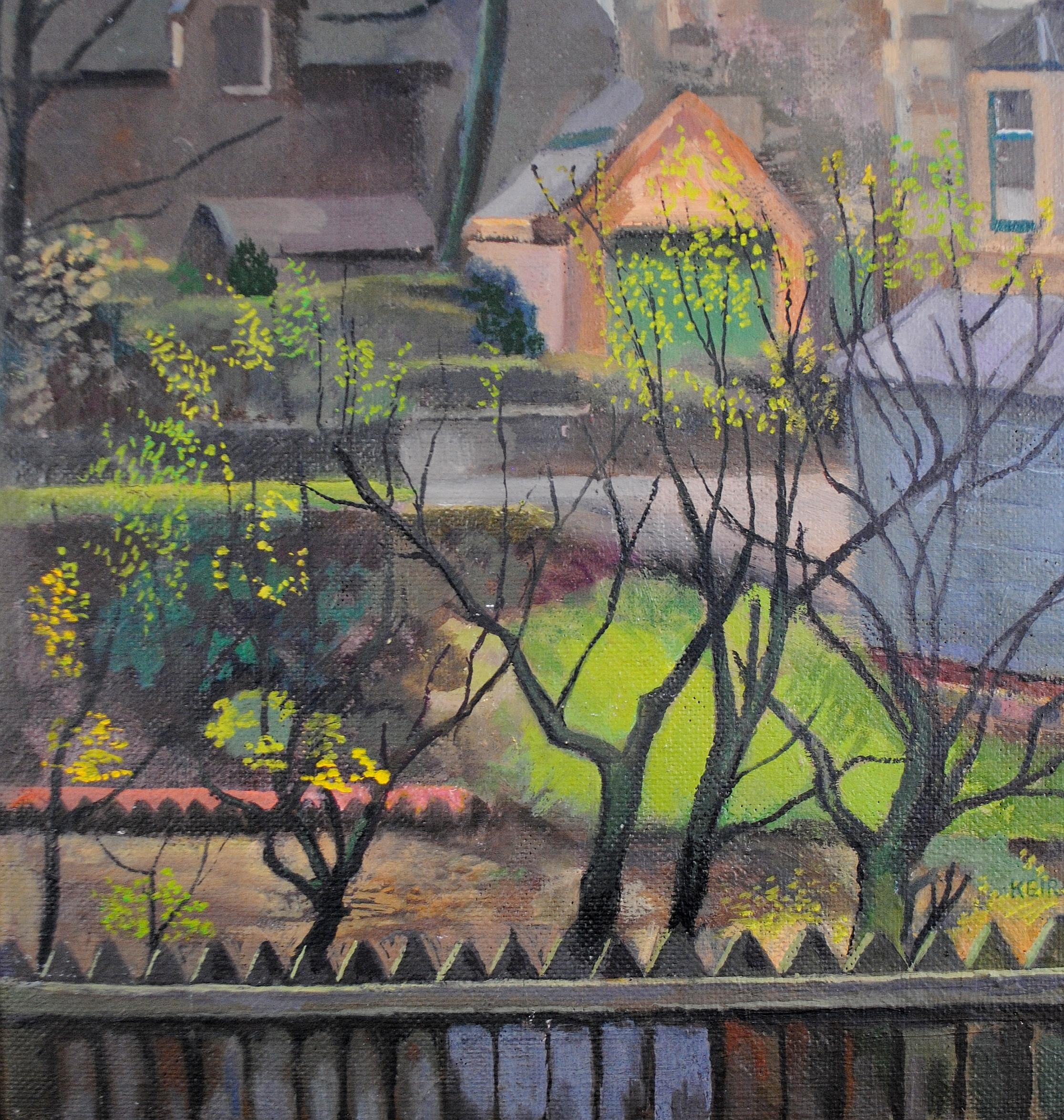 Vue d'un jardin - Peinture à l'huile sur toile britannique moderne du milieu du 20e siècle - Painting de Mid 20th Century British School