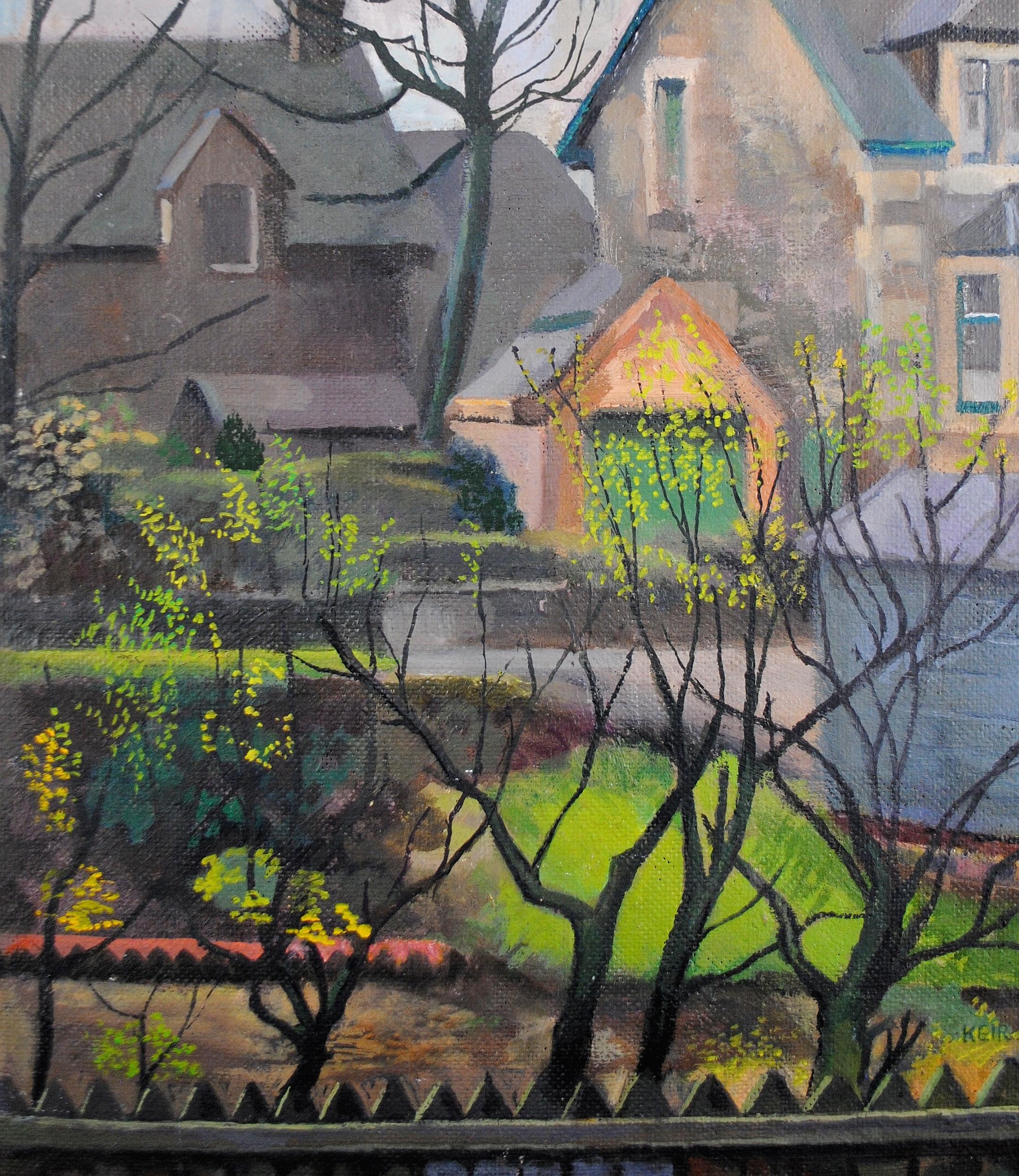 Vue d'un jardin - Peinture à l'huile sur toile britannique moderne du milieu du 20e siècle - Impressionnisme Painting par Mid 20th Century British School