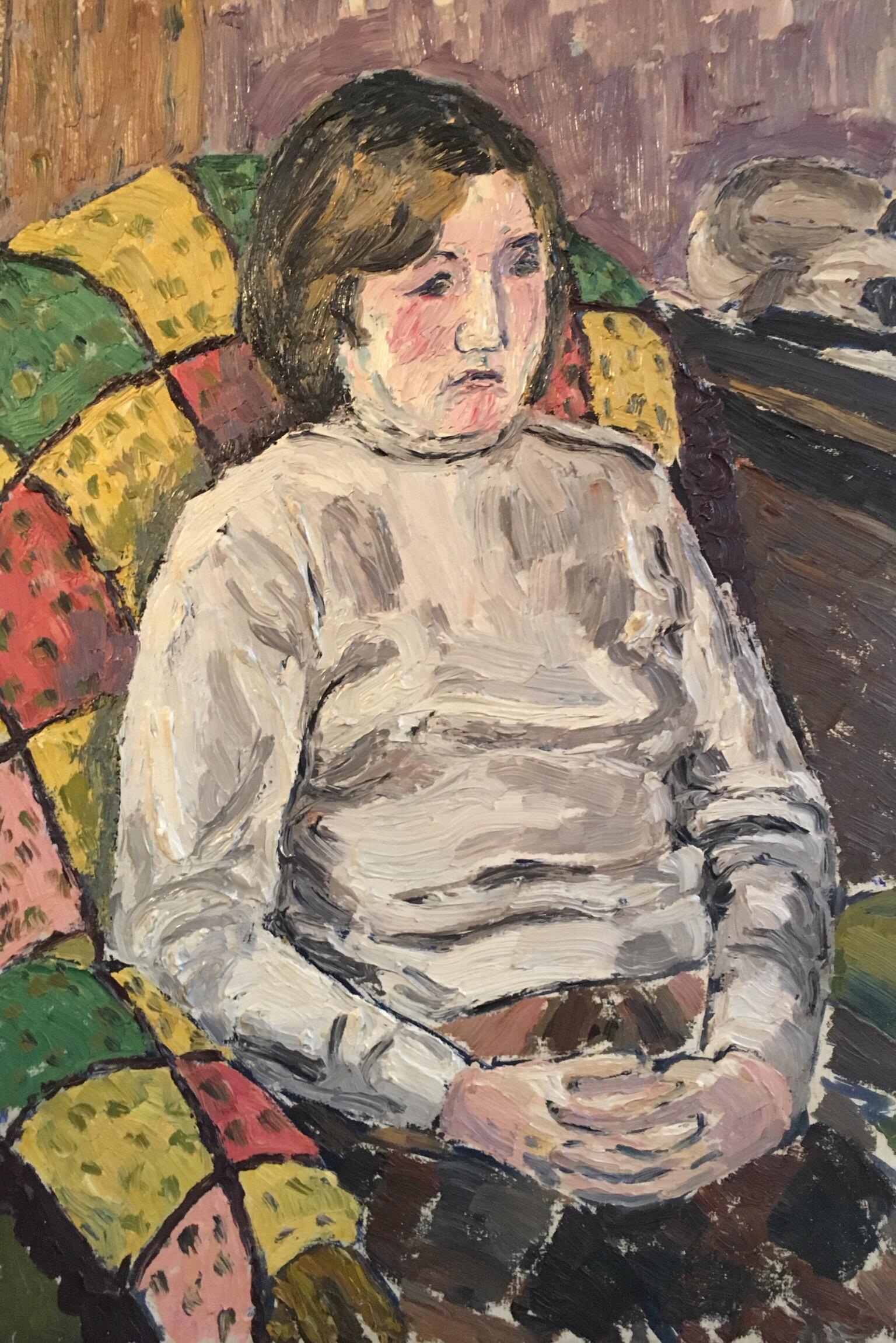 Old Original British Oil Painting Portrait of a Sad Woman Seated in Chair