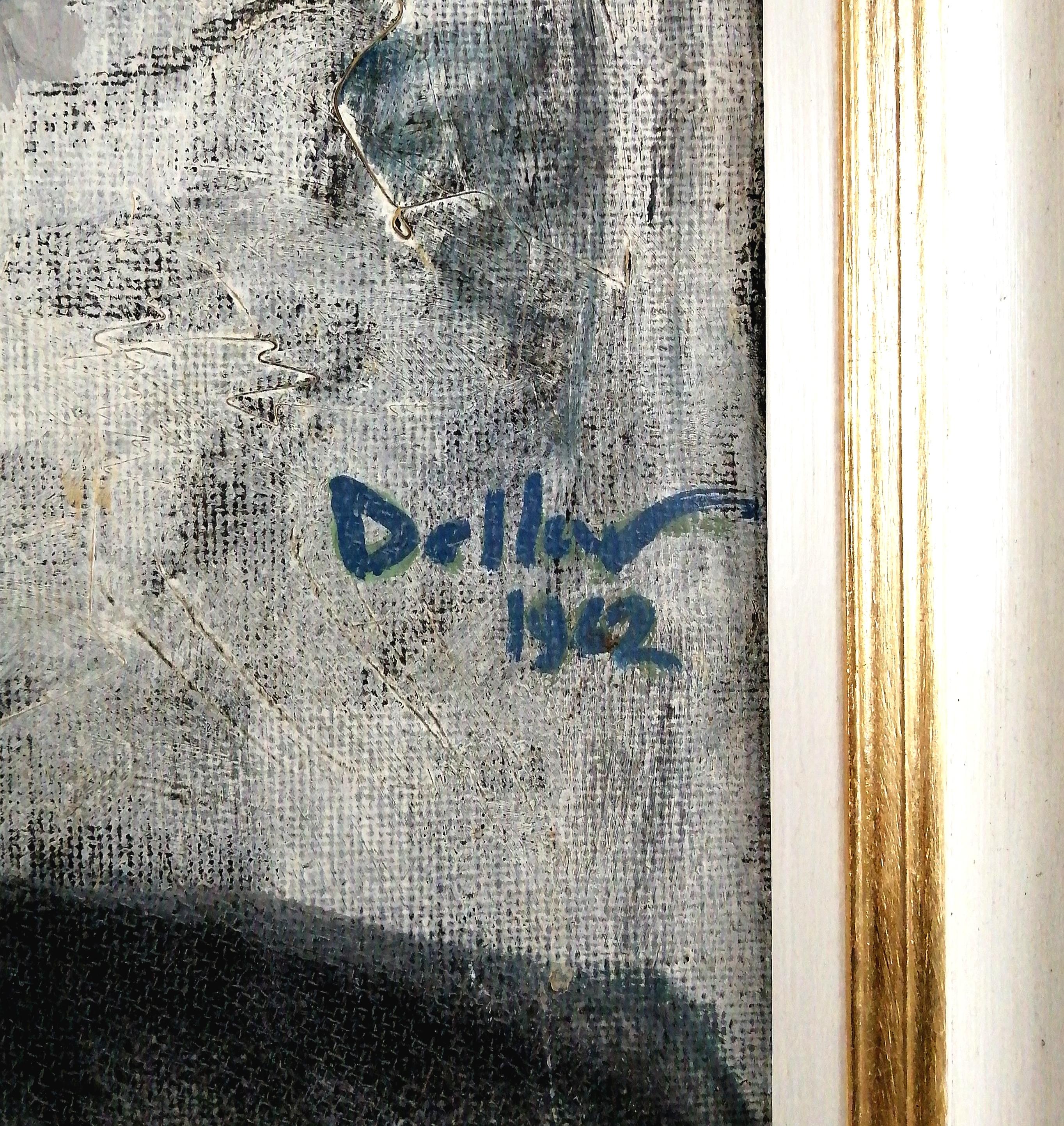 Retrato de un hombre joven - Gran pintura figurativa Modern British al óleo sobre lienzo en venta 6