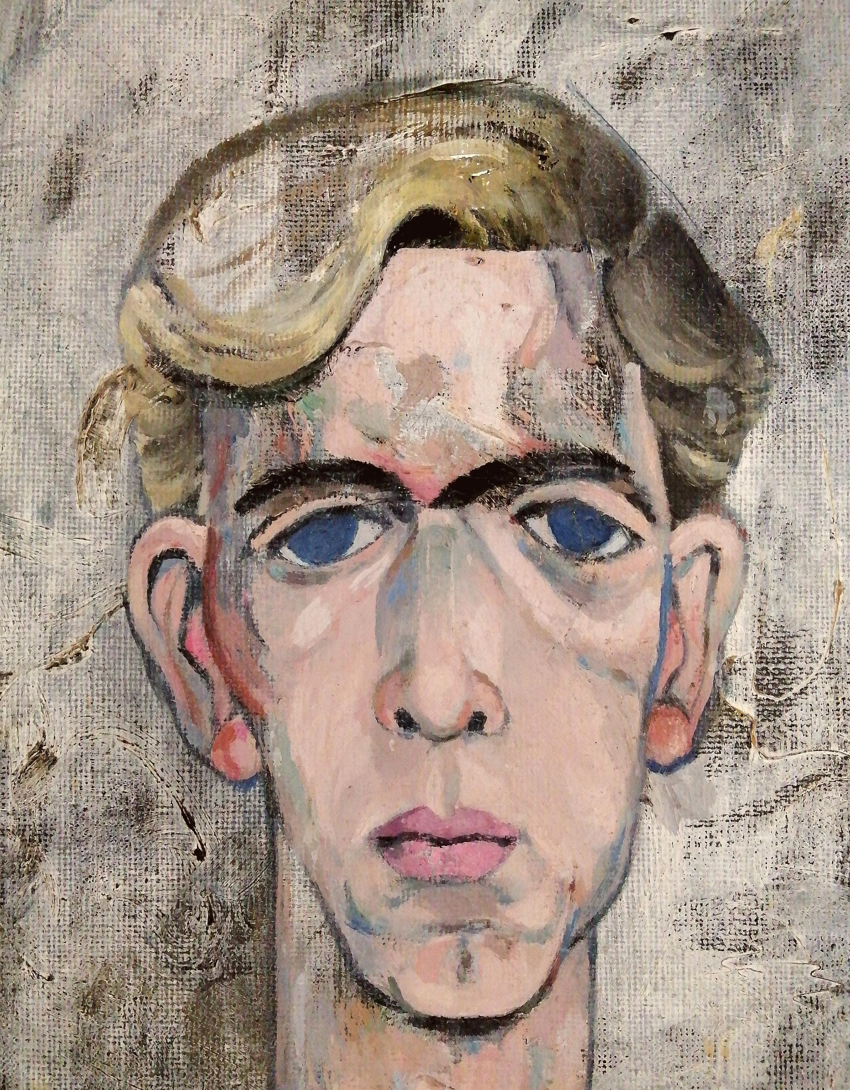 Retrato de un hombre joven - Gran pintura figurativa Modern British al óleo sobre lienzo en venta 1
