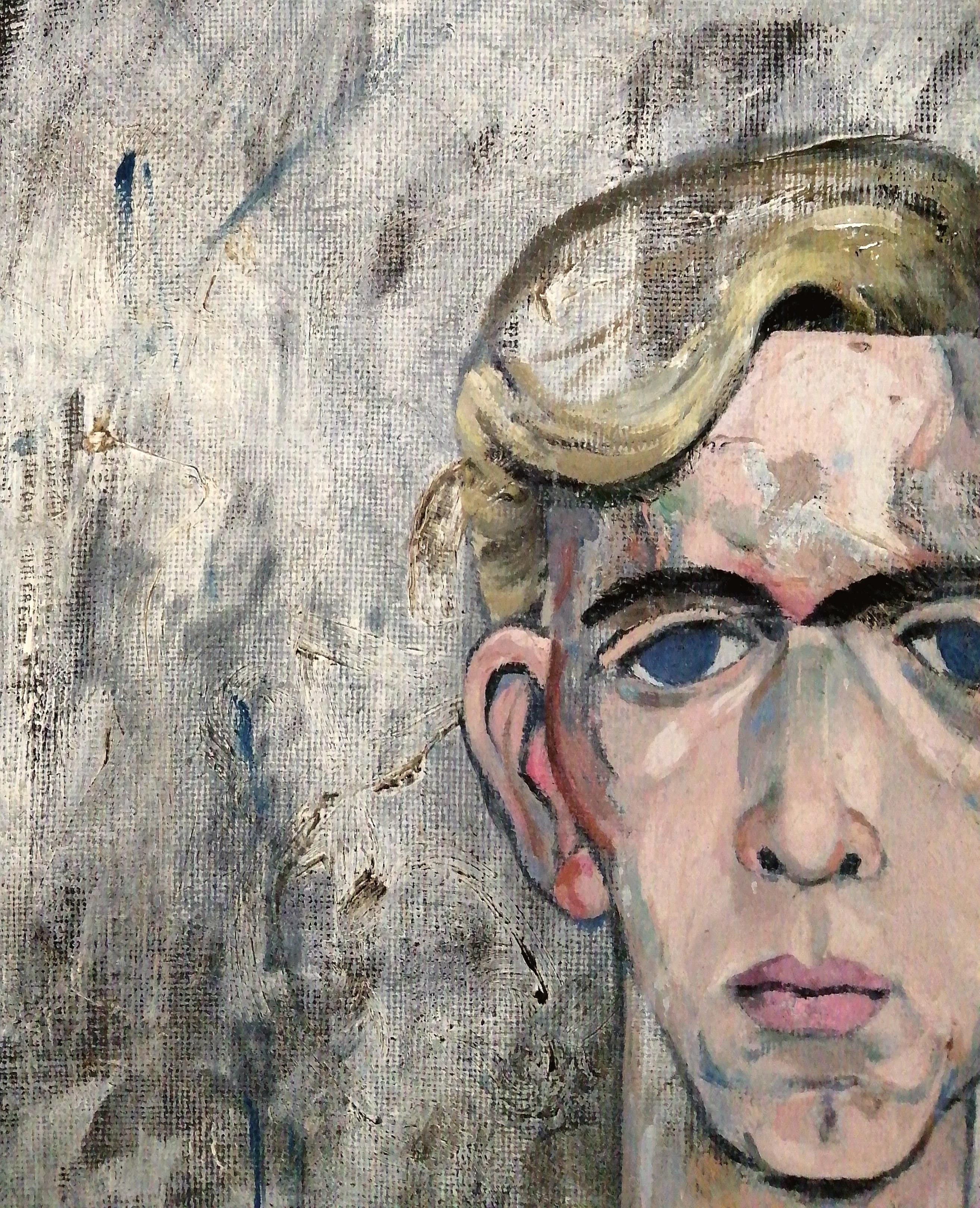 Retrato de un hombre joven - Gran pintura figurativa Modern British al óleo sobre lienzo en venta 2