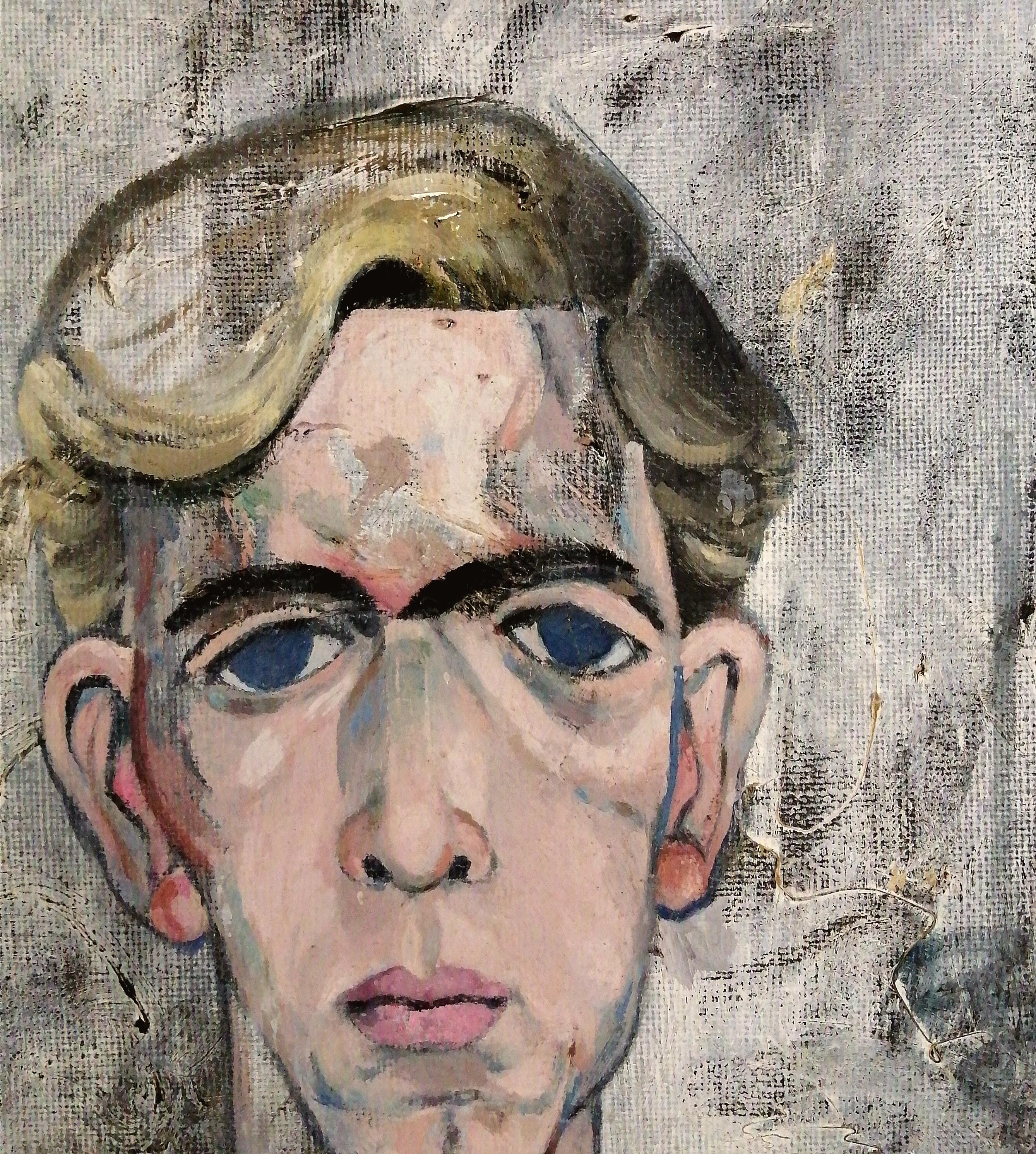 Retrato de un hombre joven - Gran pintura figurativa Modern British al óleo sobre lienzo en venta 3
