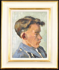 Portrait of a Young Man - Modern British Impressionist Oil on Board Painting