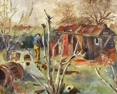 The Gardener - Mid 20th Century Modern British Figurative Gardening Painting