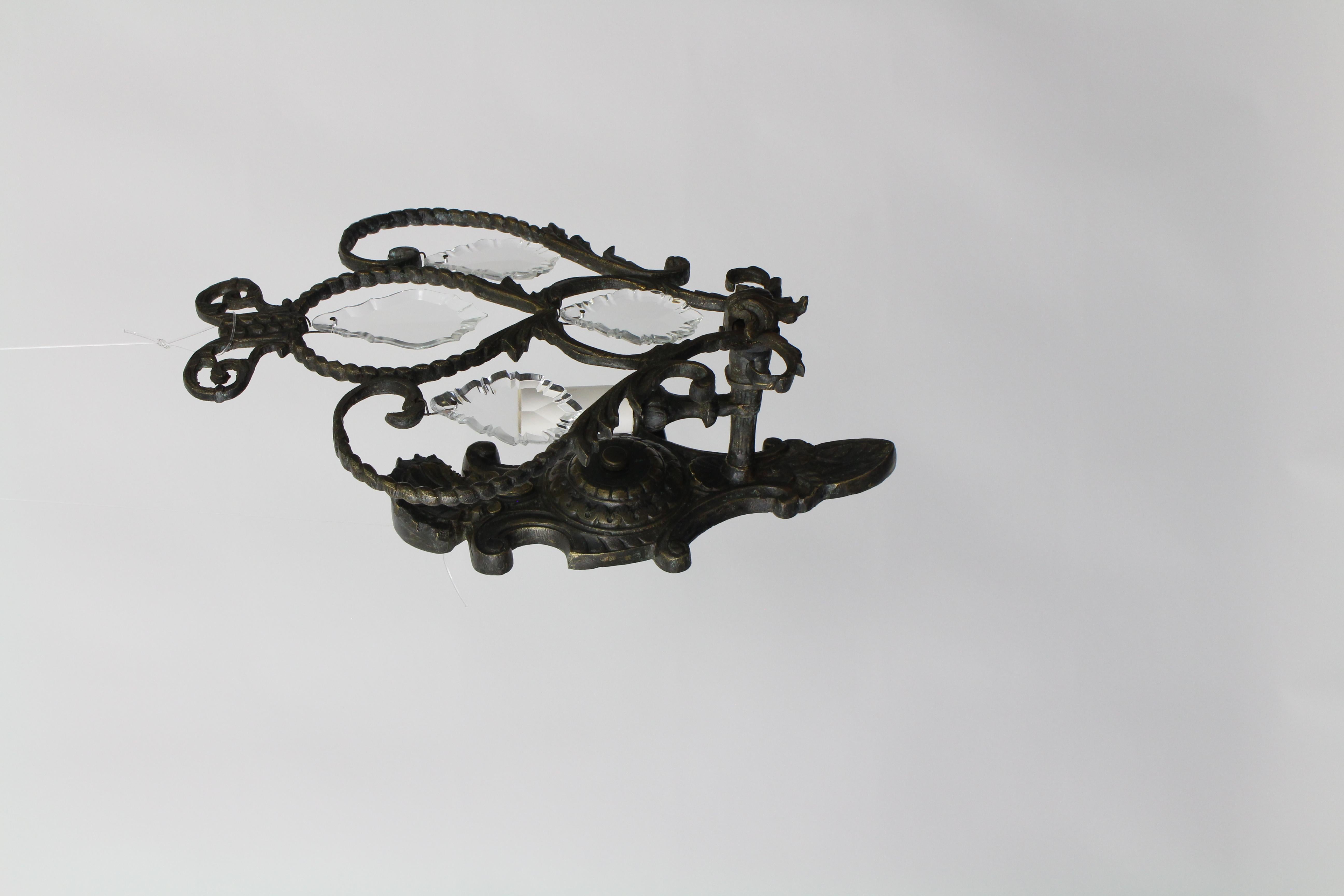 Mid-20th Century Bronze and Crystal Sconces, a Pair 5