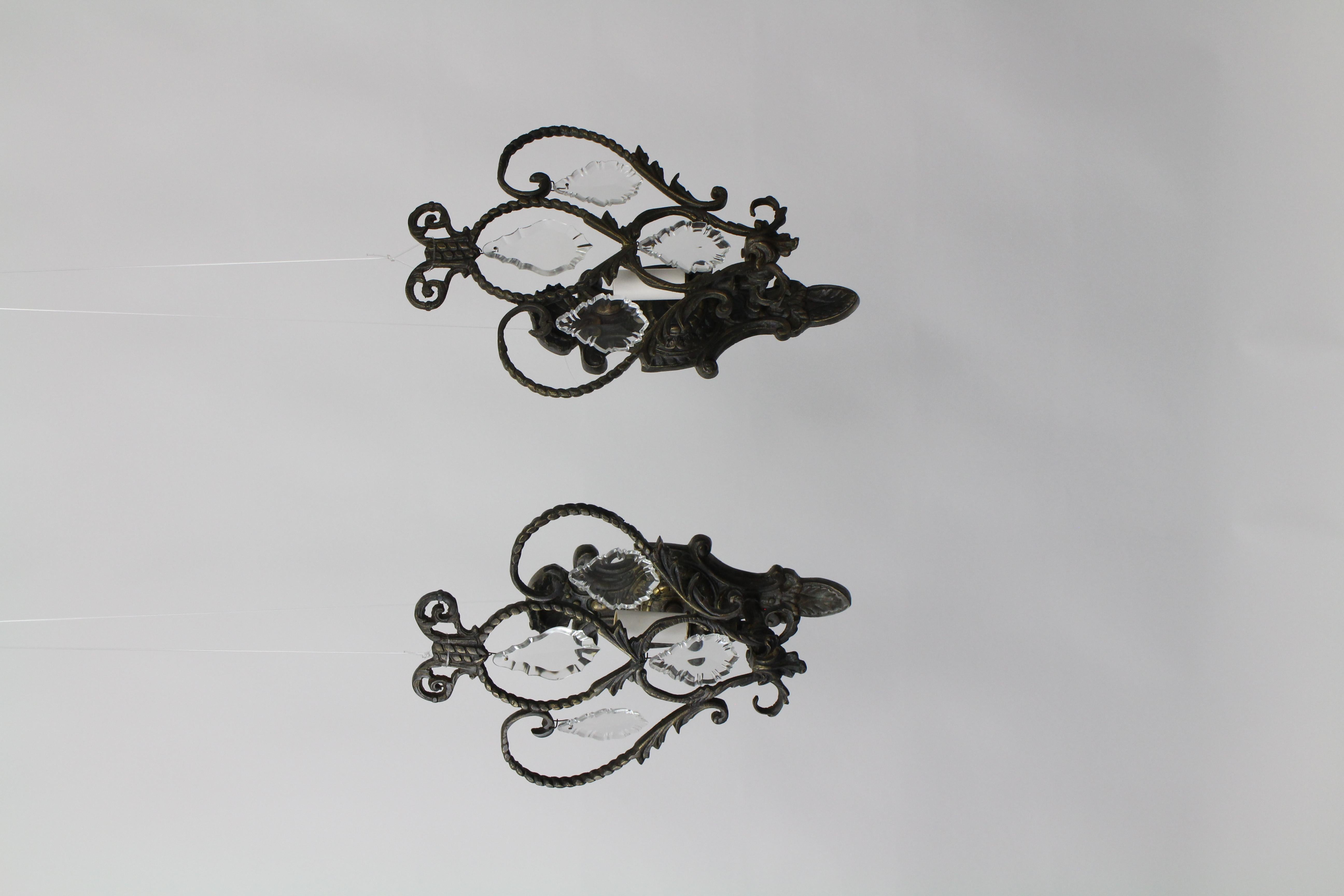 Mid-20th Century Bronze and Crystal Sconces, a Pair 6