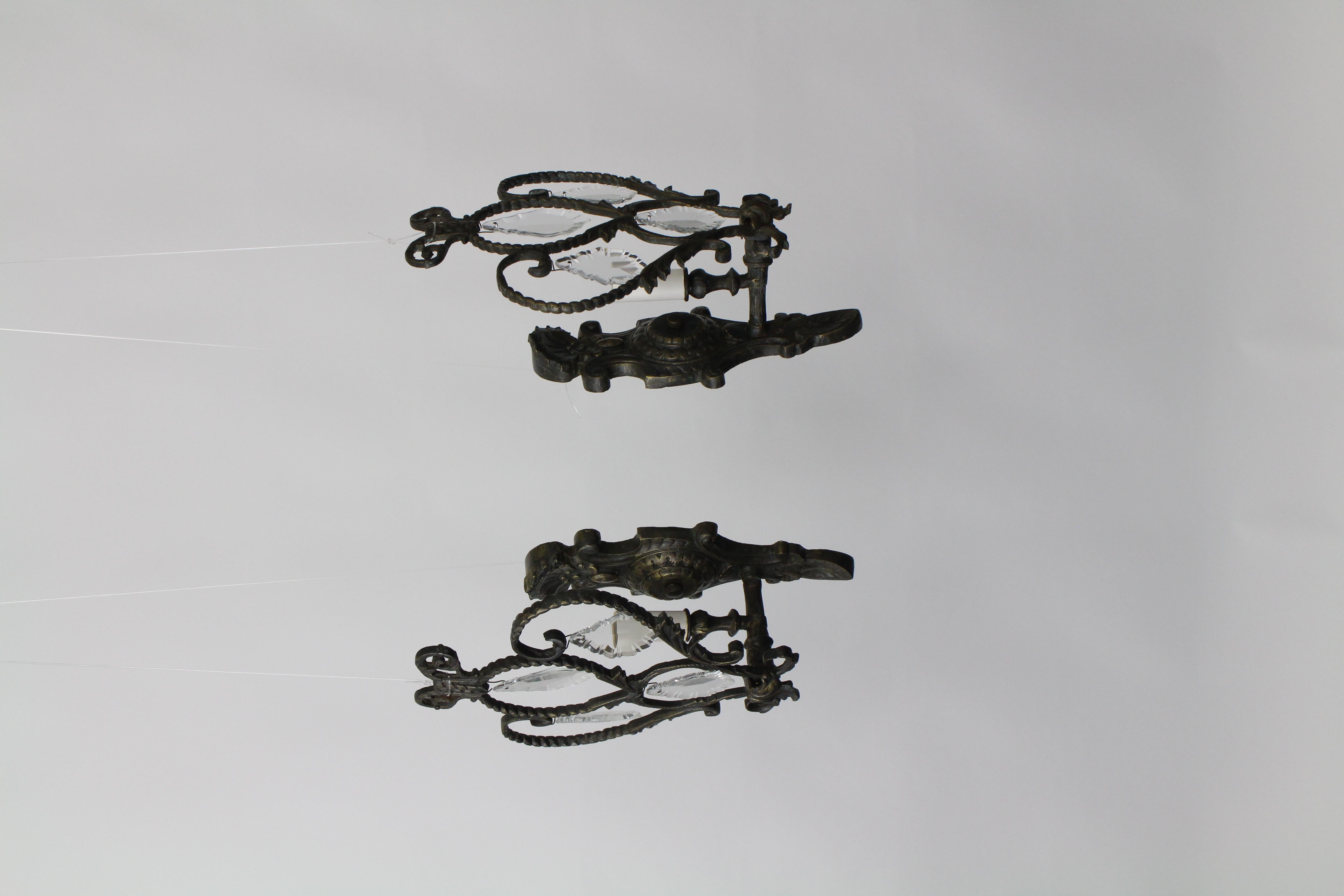 Mid-20th Century Bronze and Crystal Sconces, a Pair 7