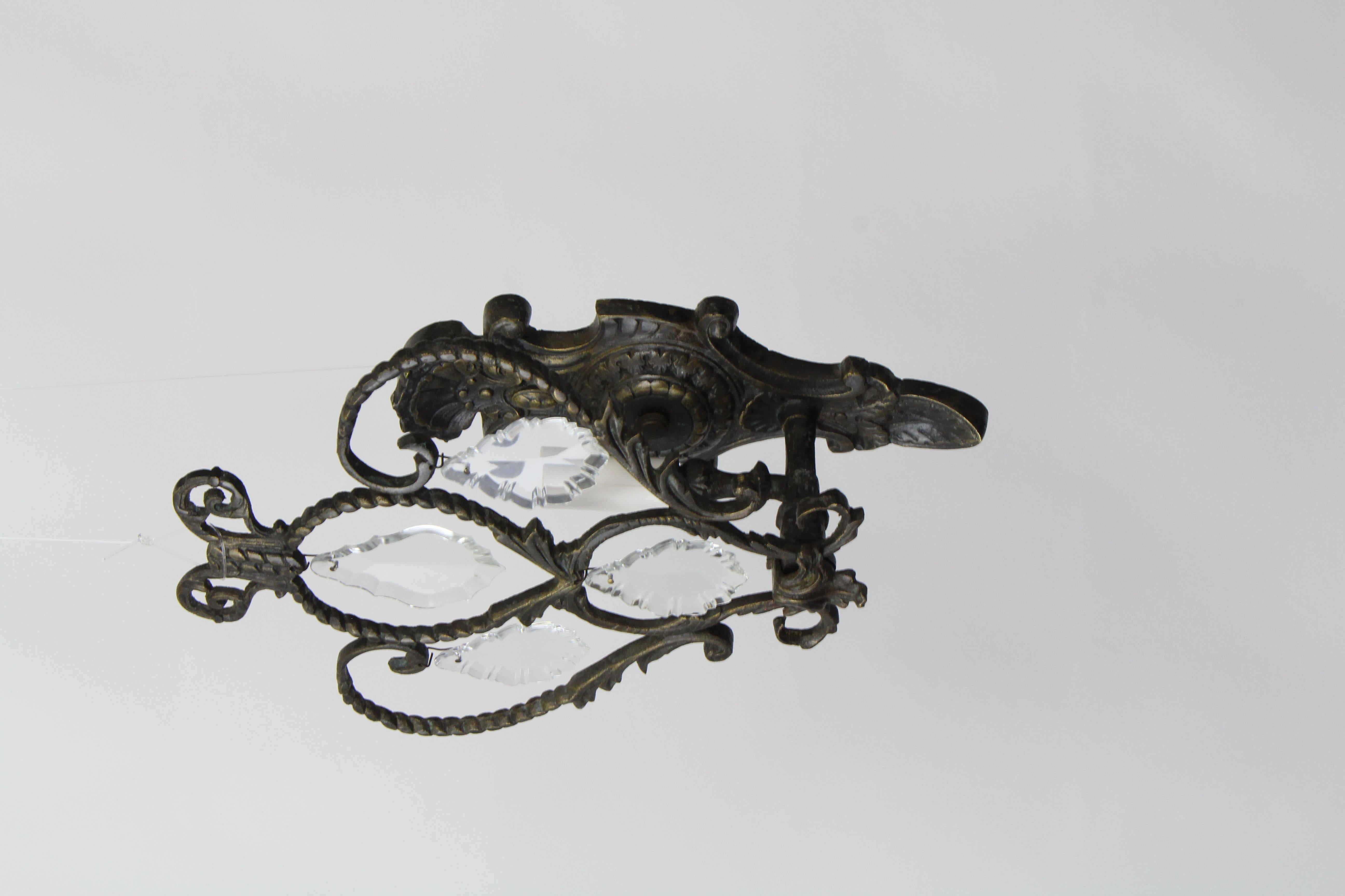 Mid-20th Century Bronze and Crystal Sconces, a Pair In Excellent Condition In Canton, MA