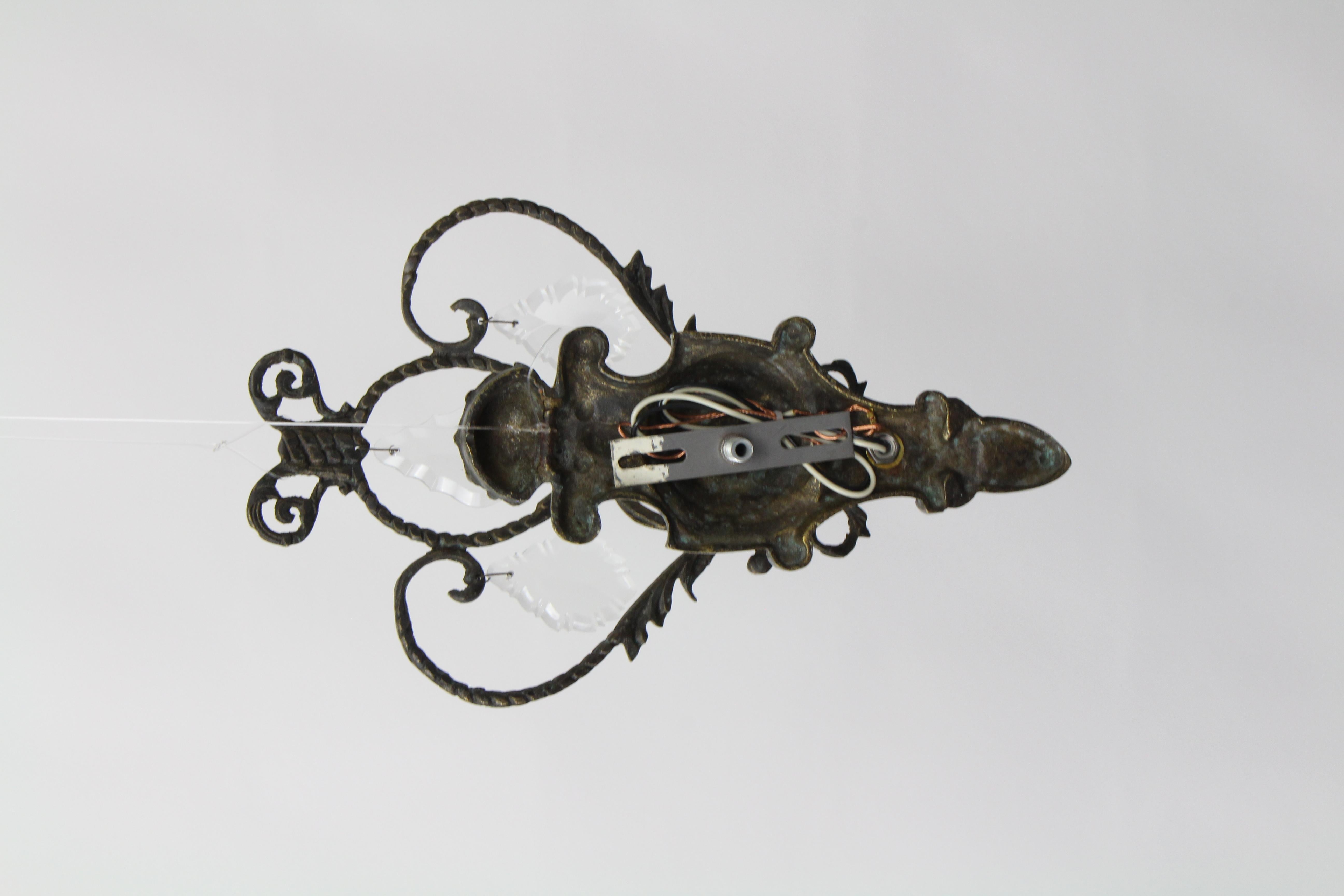 Mid-20th Century Bronze and Crystal Sconces, a Pair 1