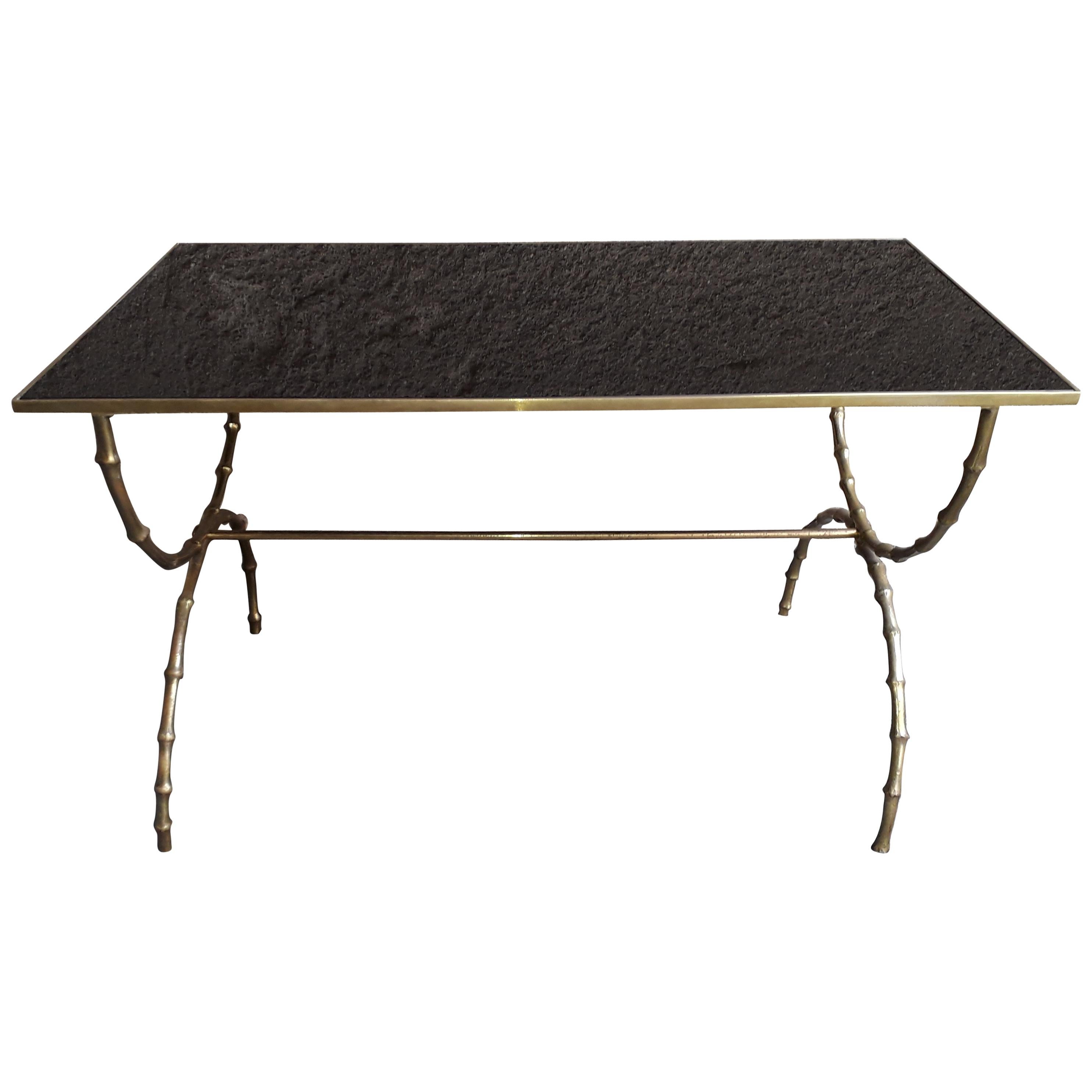 Mid-20th Century Bronze "Bamboo" Coffee Table by Maison Baguès For Sale