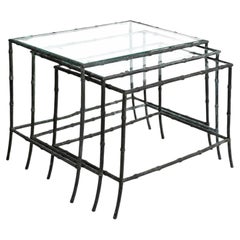 Mid-20th Century Bronze Bamboo Nest of Side Tables