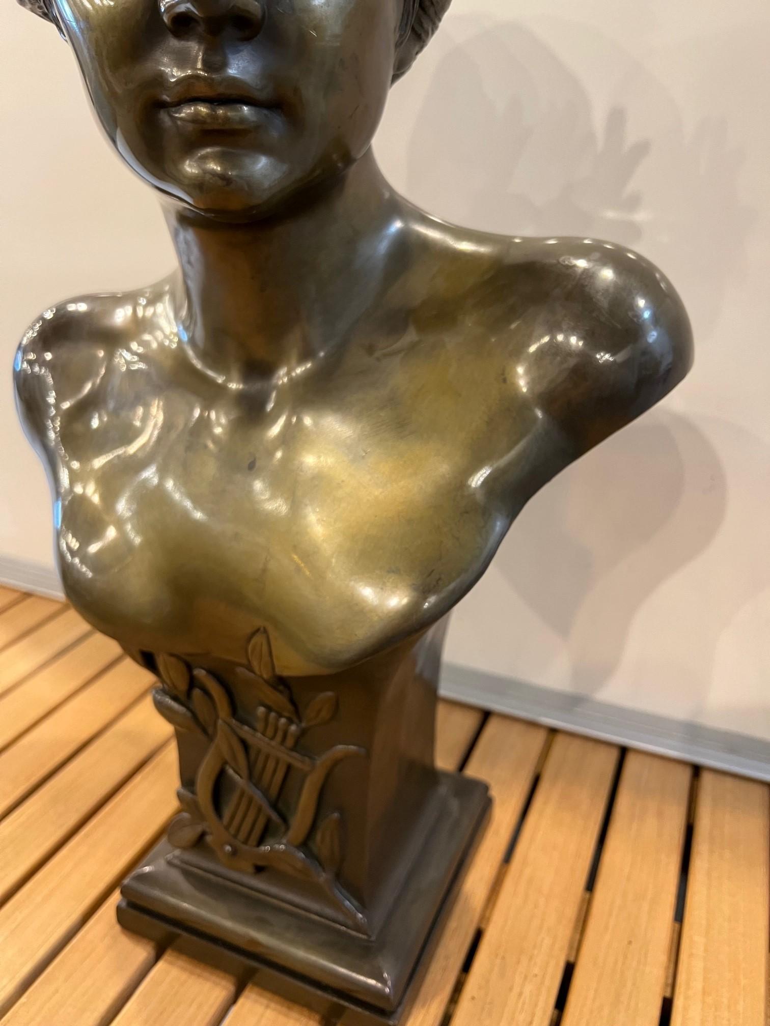 Mid 20th Century Bronze Bust of The Greek Goddess of Music For Sale 1