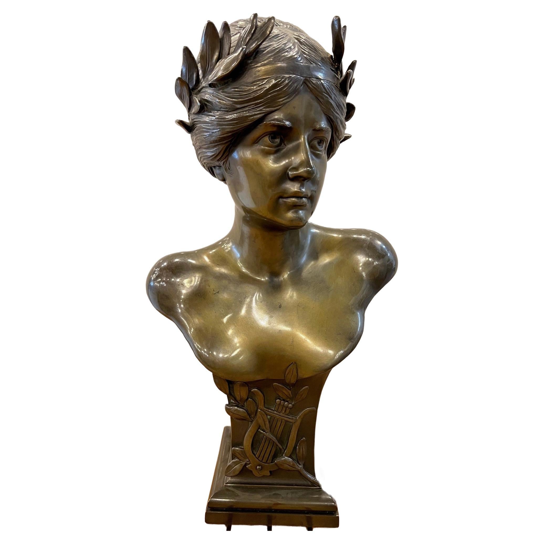 Mid 20th Century Bronze Bust of The Greek Goddess of Music 