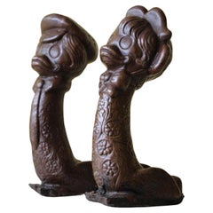 Vintage Mid 20th Century Bronze Daffy & Donald Fairground Carousel Handles Coat Hooks