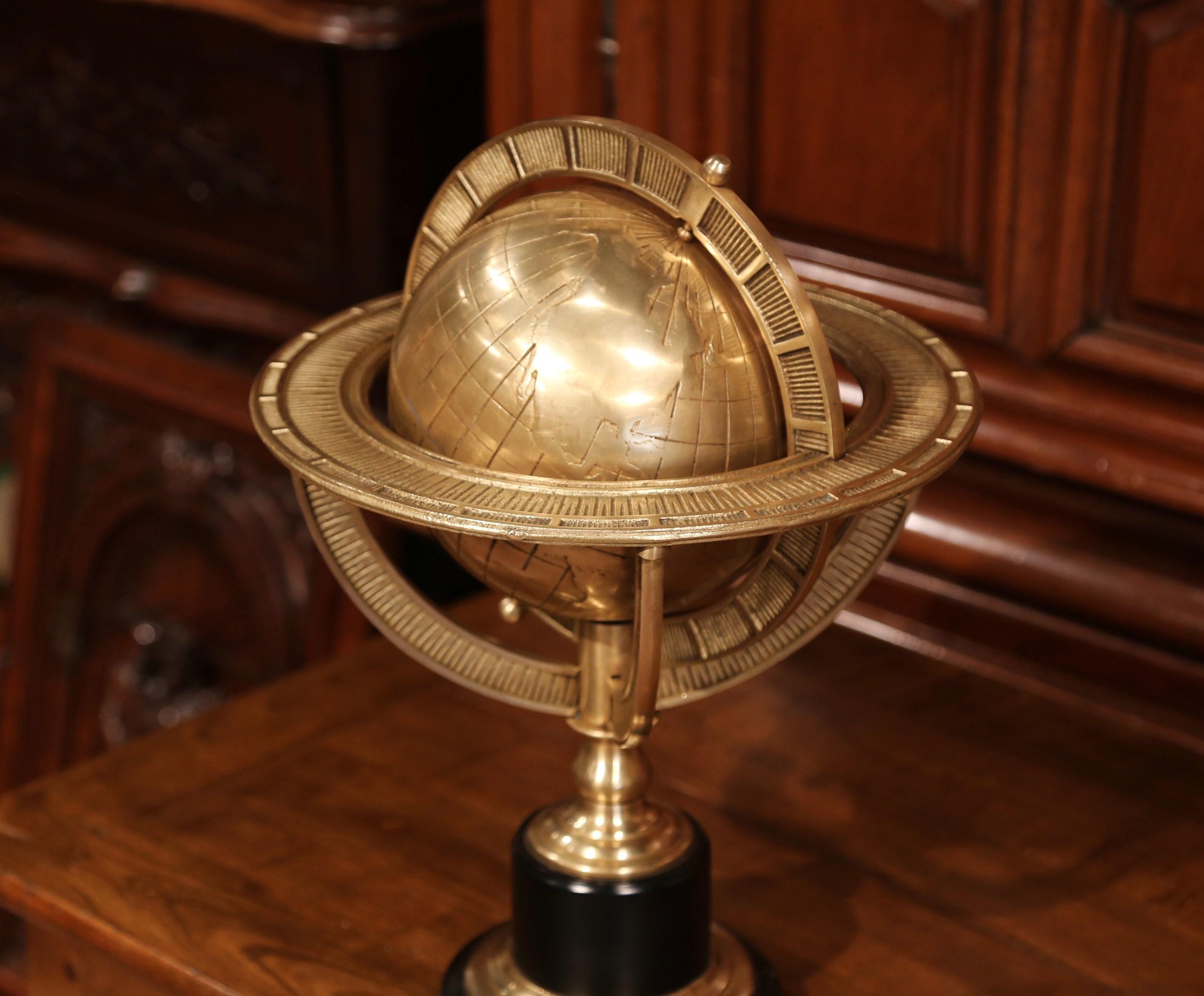 French Mid-20th Century Bronze Globe on Wooden Stand