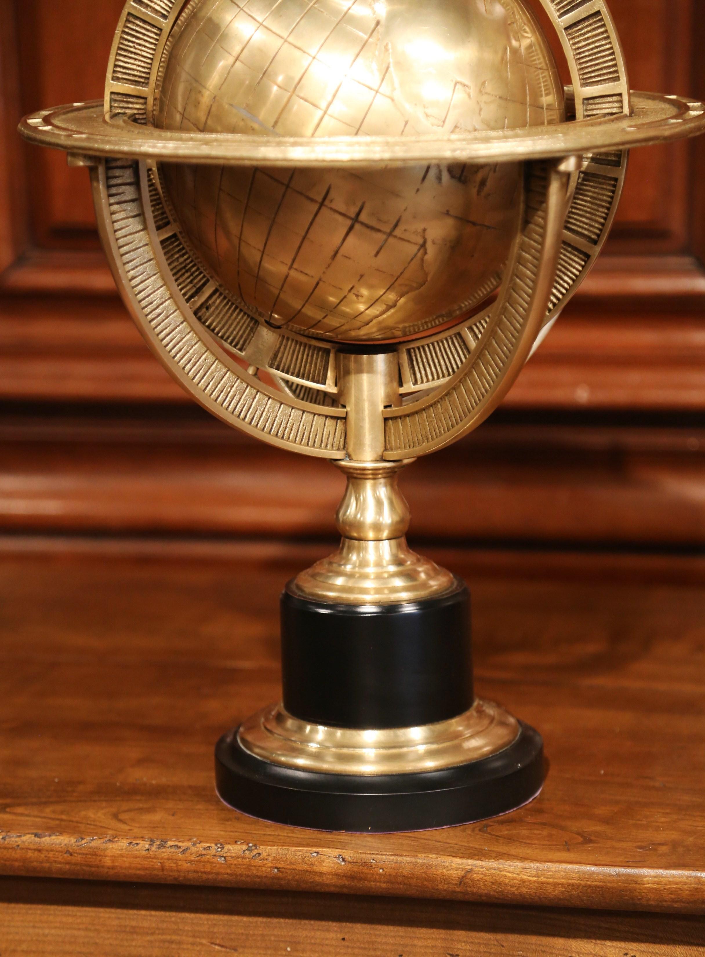 Painted Mid-20th Century Bronze Globe on Wooden Stand