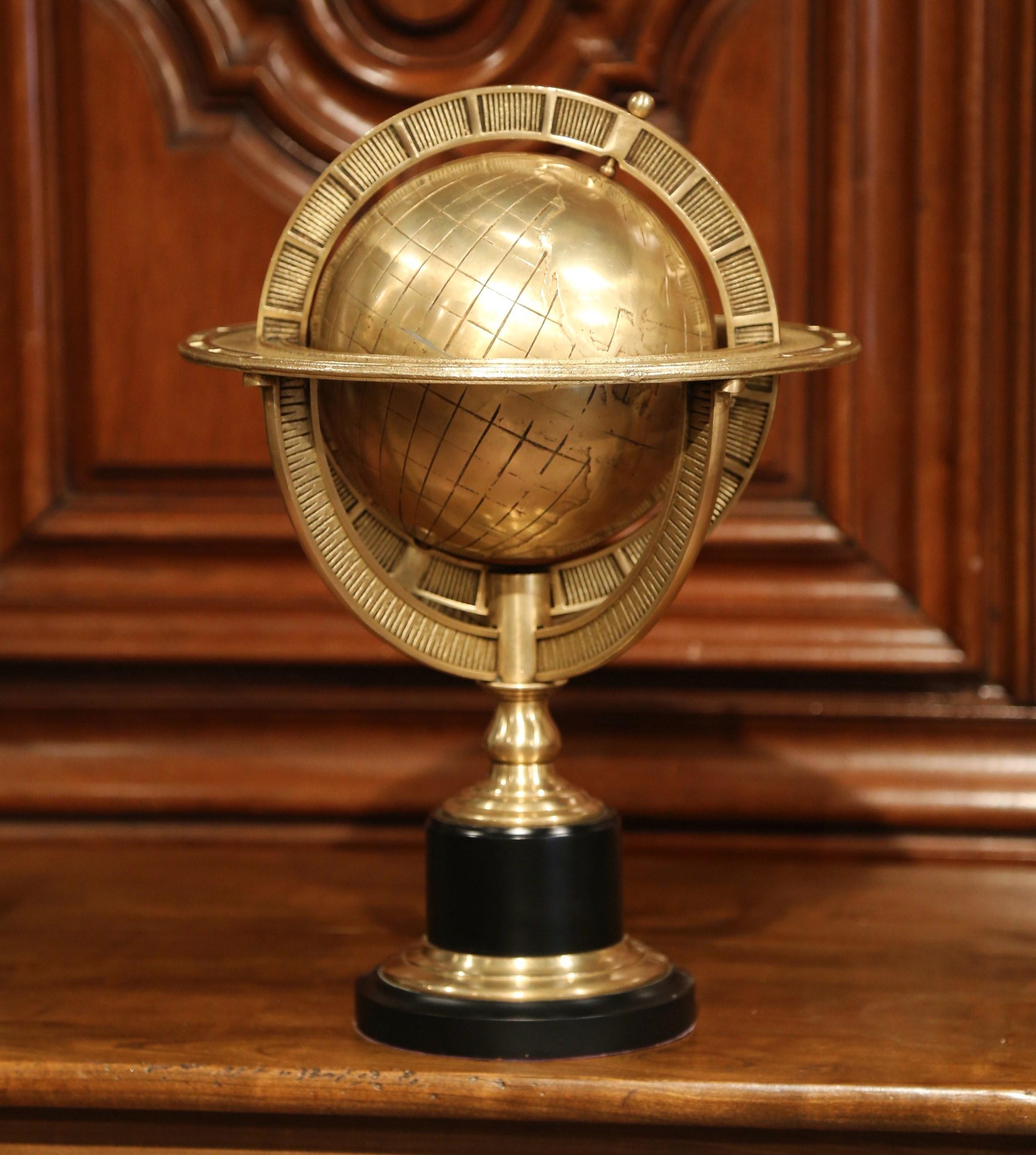 Mid-20th Century Bronze Globe on Wooden Stand In Excellent Condition In Dallas, TX