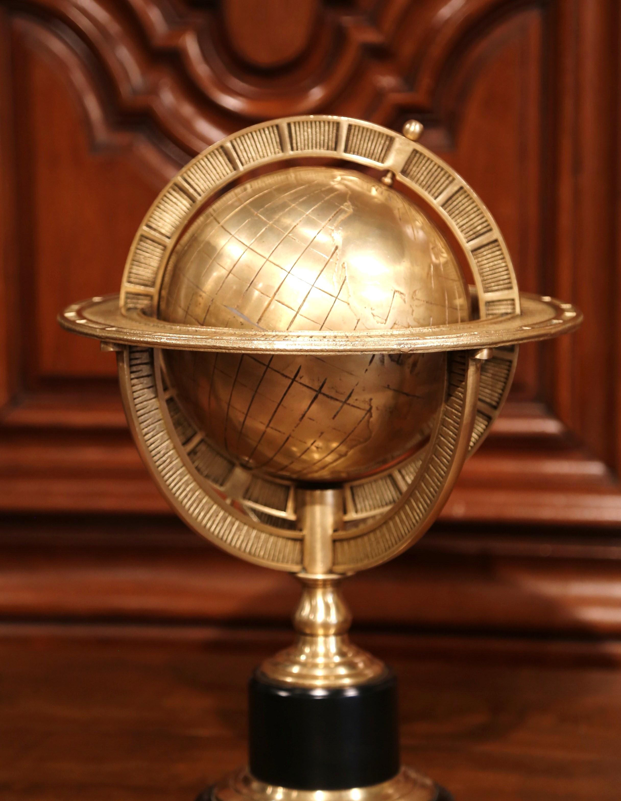 Mid-20th Century Bronze Globe on Wooden Stand 1