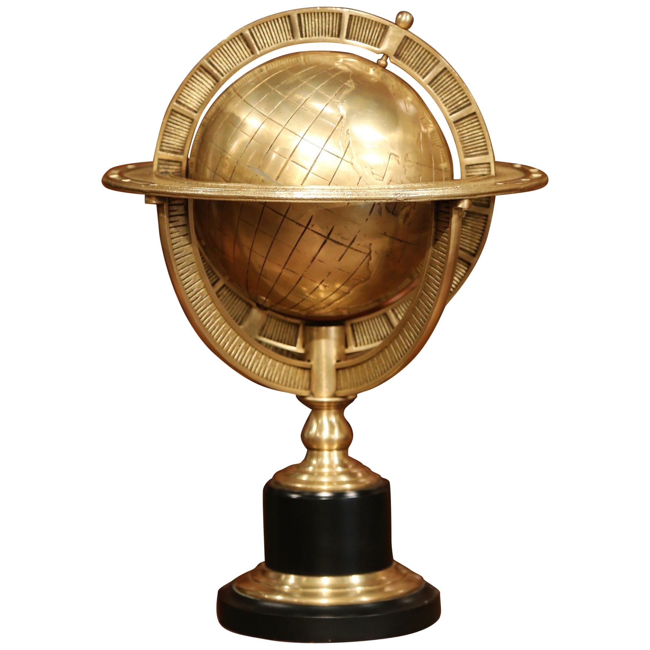 Mid-20th Century Bronze Globe on Wooden Stand