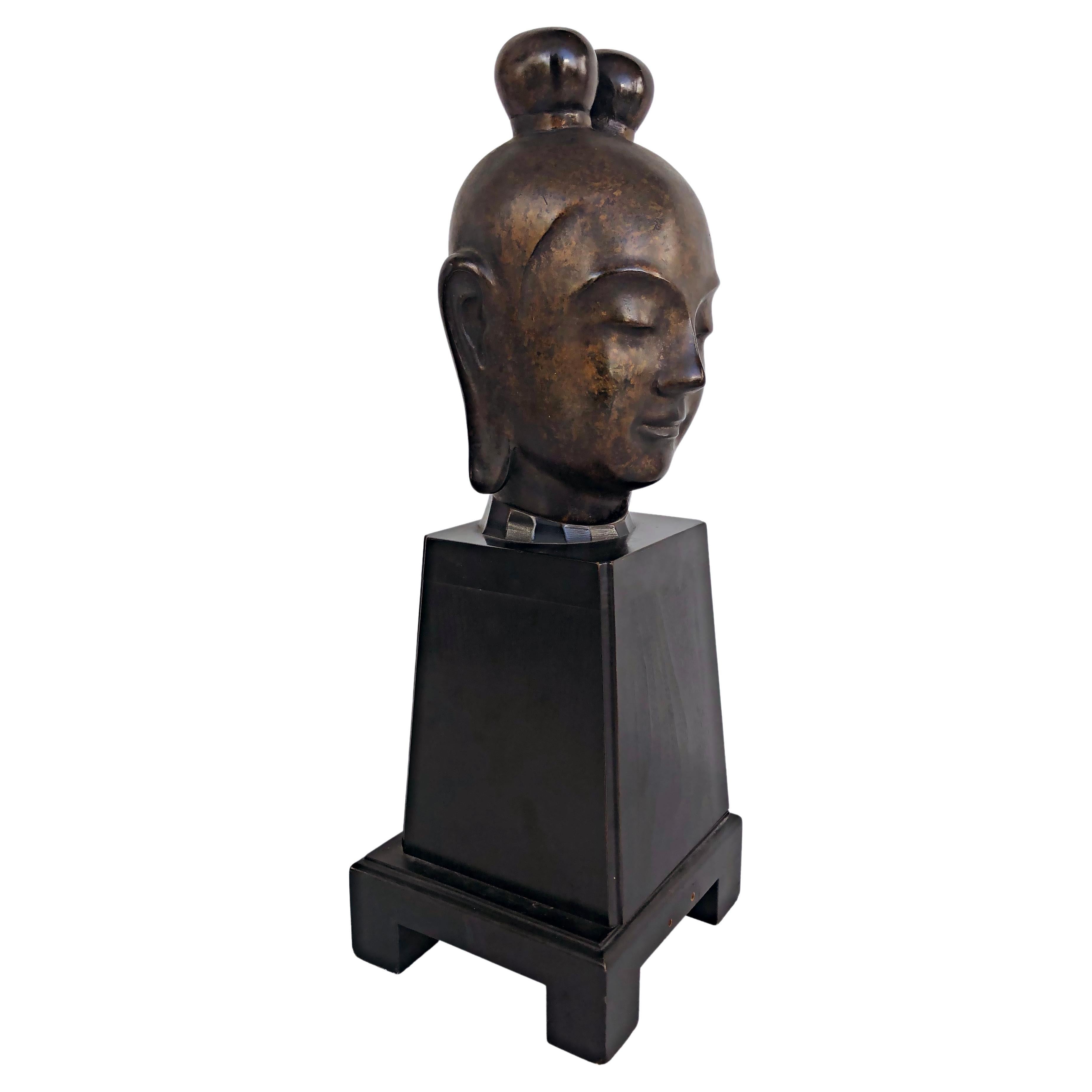 Mid-20th Century Bronze Japanese Buddha Sculpture on Plinth