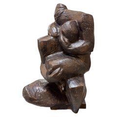 Mid 20th Century Bronze Man 
Woman Abstract Sculpture Signed M. HUDECEK 1967