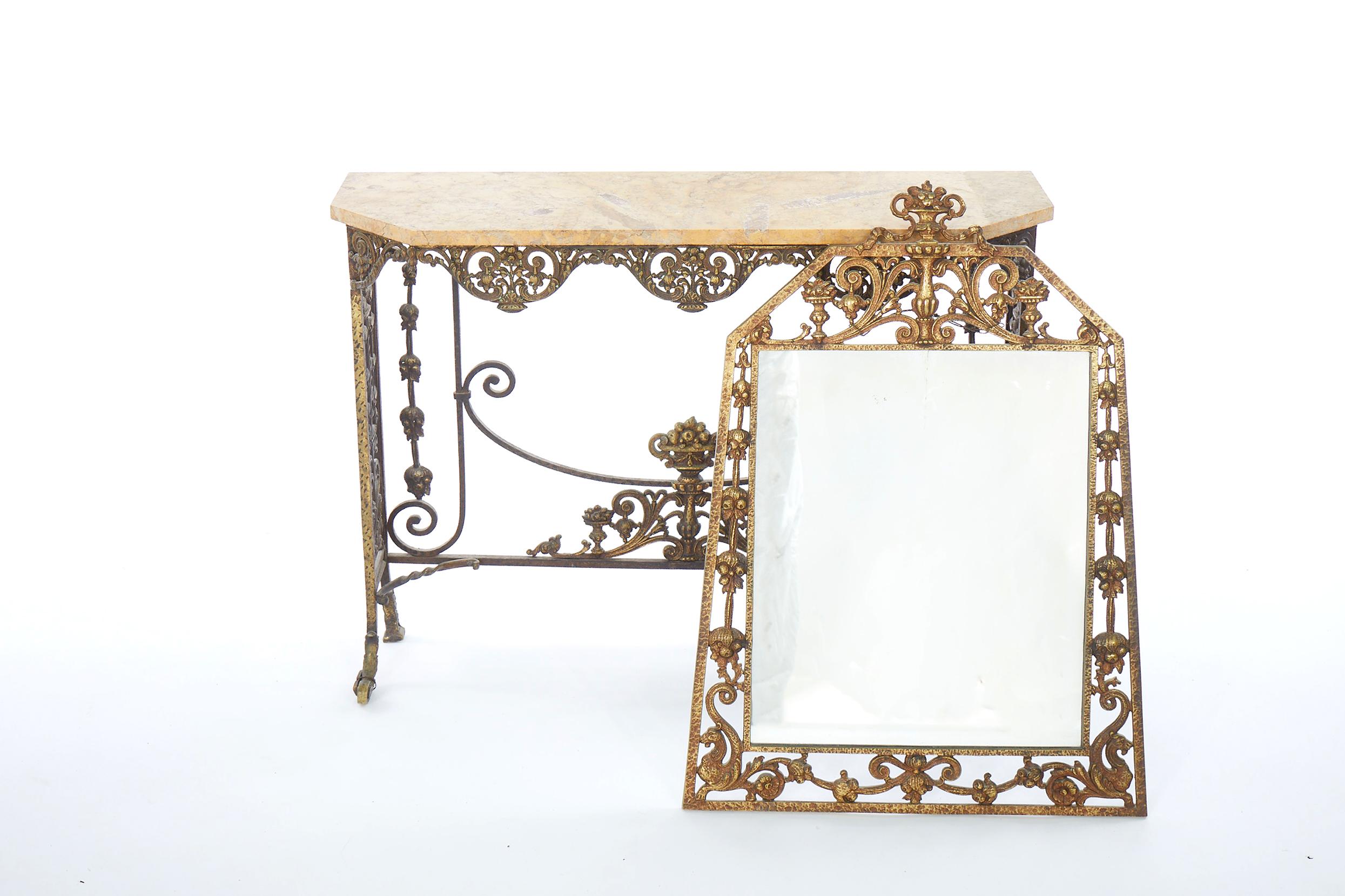 Mid 20th Century Bronze / Marble Top Console Table / Mirror 5