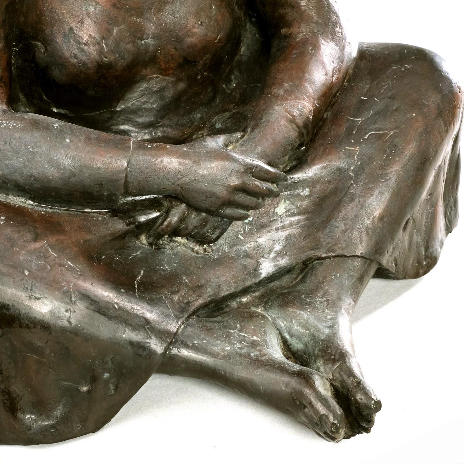 A Large Mid 20th Century Bronze of a Seated Woman in a Shawl, Mexican School For Sale 2
