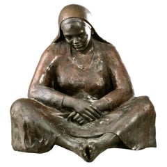 A Large Mid 20th Century Bronze of a Seated Woman in a Shawl, Mexican School