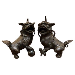 Antique Mid 20th Century Bronze Pair of Foo Dogs 