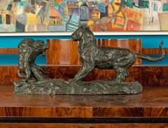 Mid 20th Century Bronze Statue Panter and Bamboo Monkey by Coreira