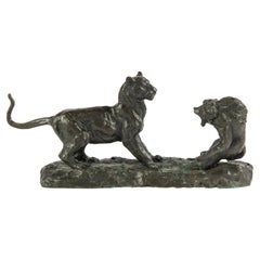 Mid 20th Century Bronze Statue Panter and Bamboo Monkey by Coreira