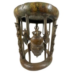 Retro Mid-20th Century Bronze Stool, Bameleke Peoples Cameroon w/Elephants & Beetles