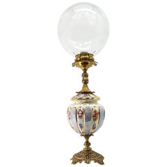 Mid-20th Century Bronze Table Lamp Ceramic Floral Decoration Mid-20th Century Bronze Table Lamp Ceramic Floral Decoration