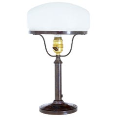 Mid-20th Century Bronze Table Lamp with Frosted Glass Shade