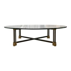 Mid-20th Century Bronze X-Coffee Table Base with Oval Glass Top
