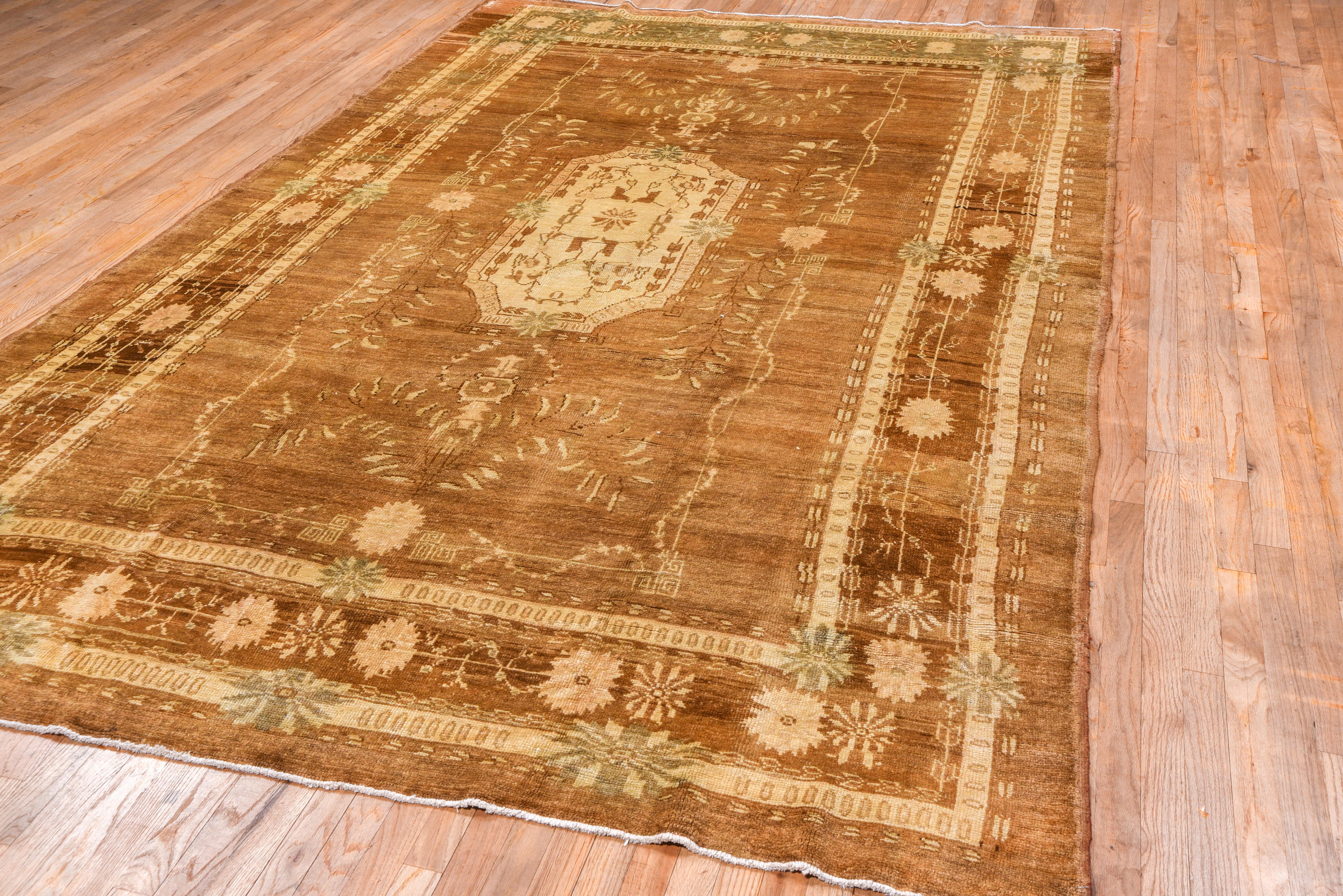 Oushak Mid-20th Century Brown Turkish Kars Rug, Brown Field, circa 1950s For Sale