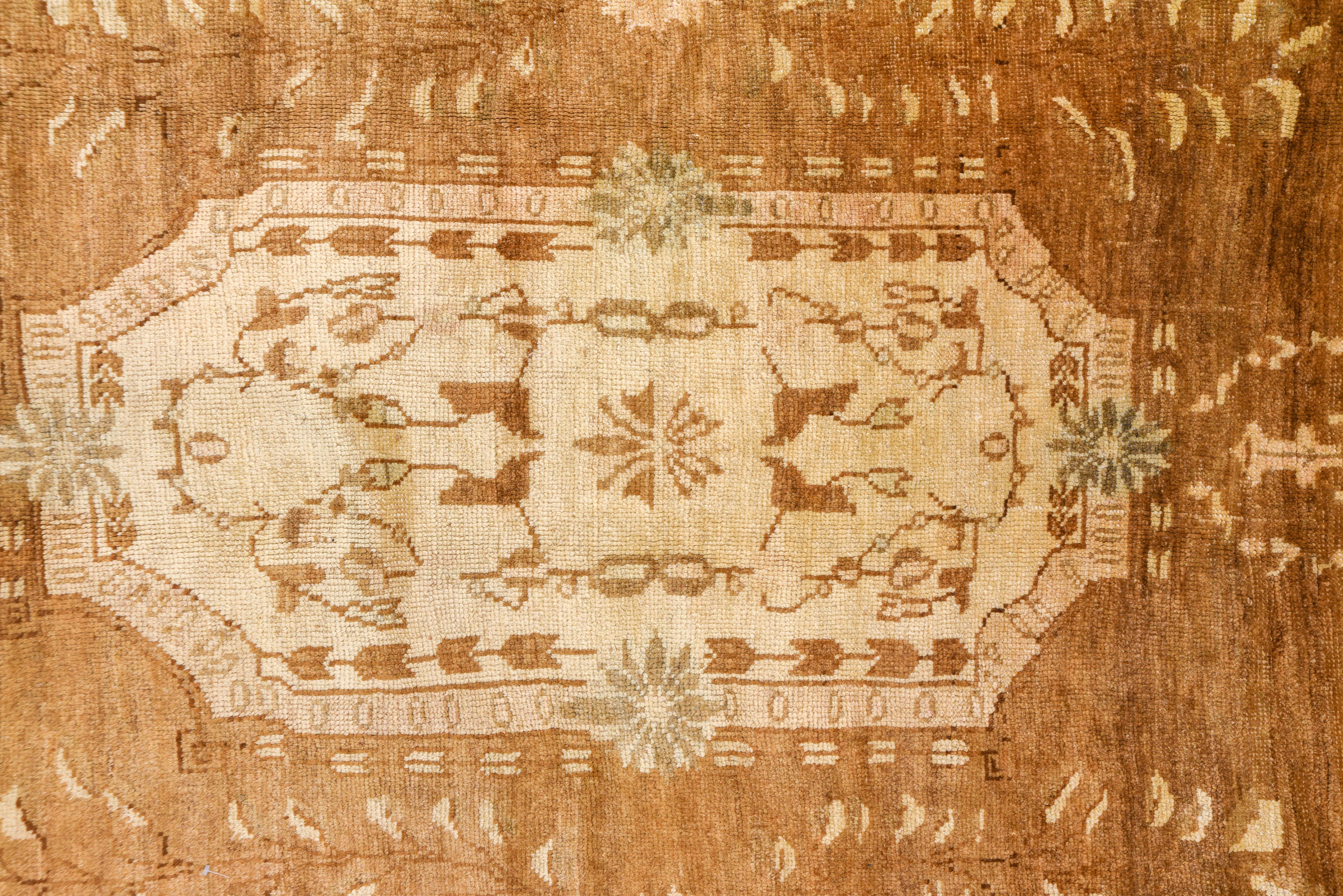 Hand-Knotted Mid-20th Century Brown Turkish Kars Rug, Brown Field, circa 1950s For Sale
