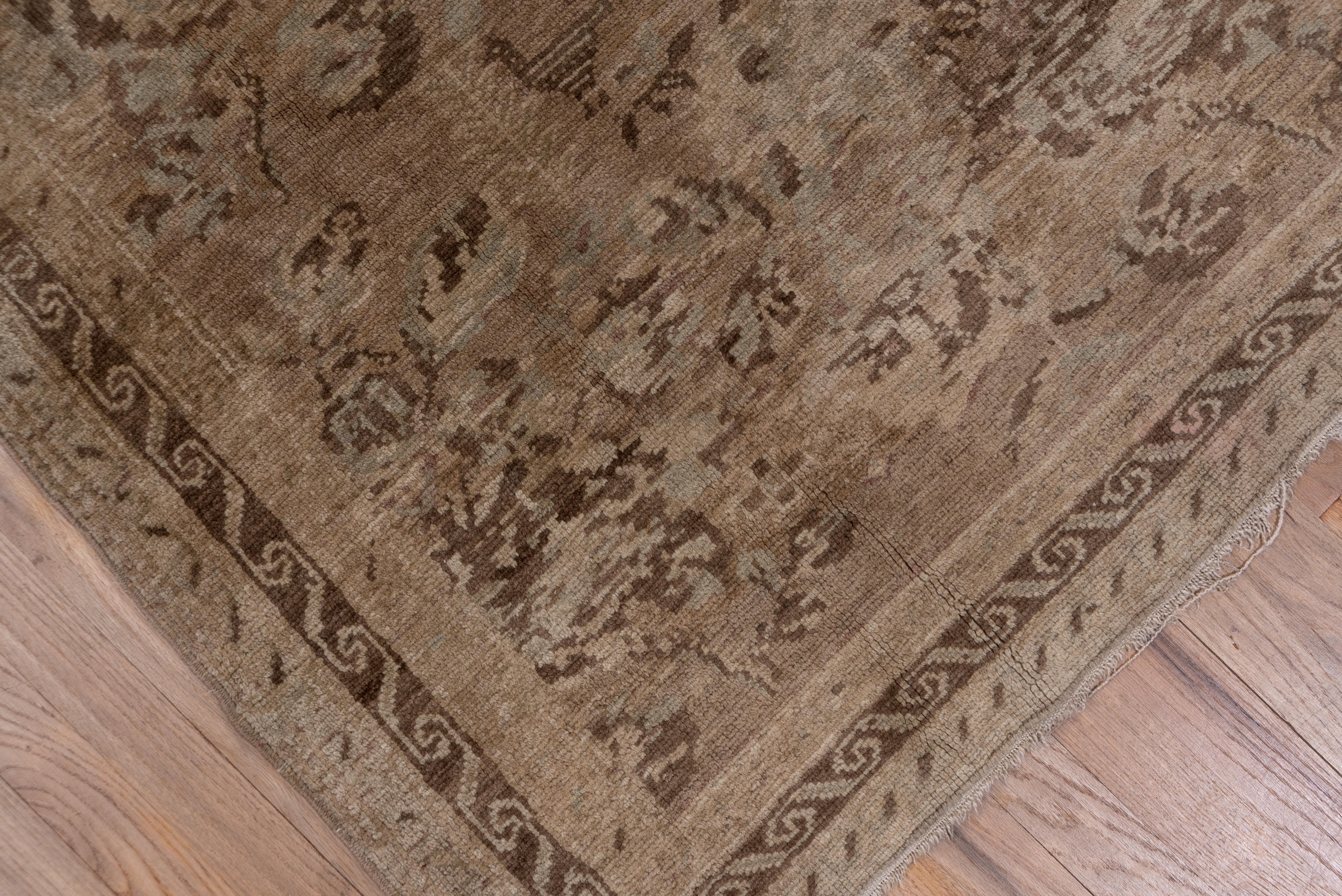 Hand-Knotted Mid-20th Century Brown Turkish Oushak Wide Runner, Floral Design, circa 1950s For Sale