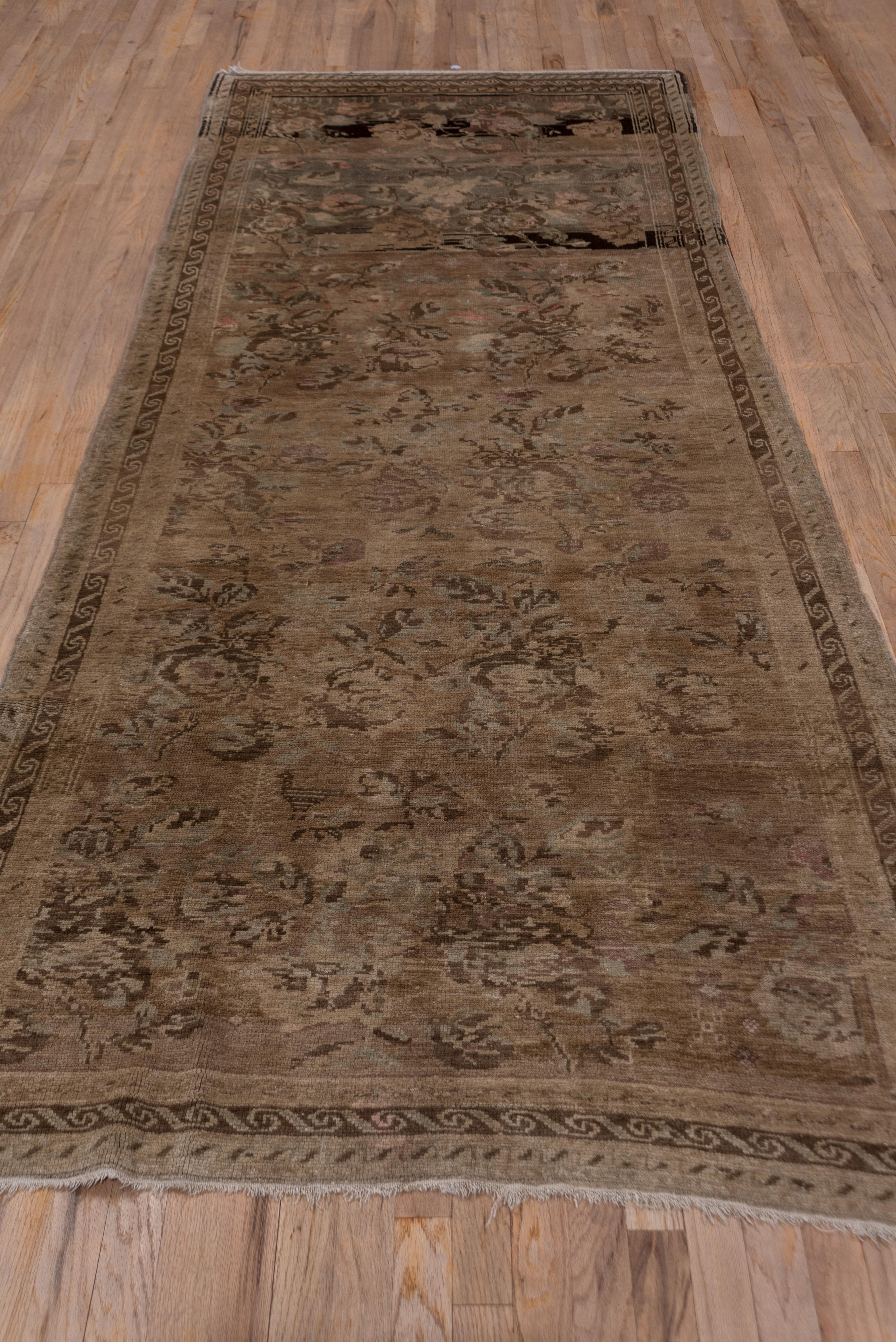 Mid-20th Century Brown Turkish Oushak Wide Runner, Floral Design, circa 1950s For Sale 1
