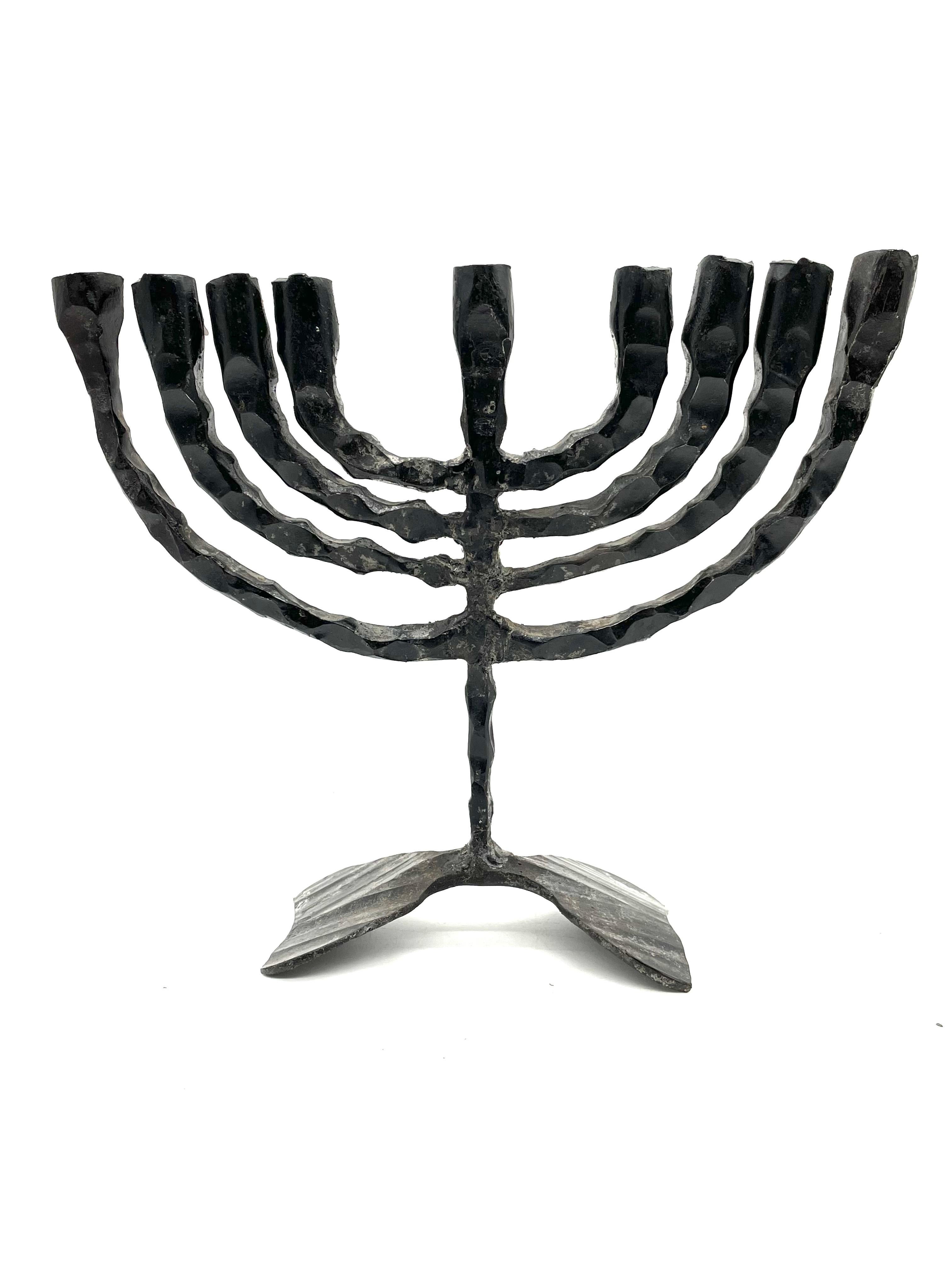 Israeli Mid-20th Century Brutalist Iron Hanukkah Lamp by David Palombo 